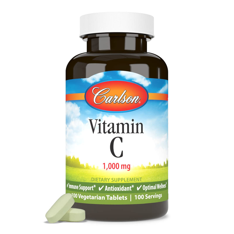 Carlson Vitamin C 1,000 mg (1 g), Pure Vitamin C, 100 Tablets | Ascorbic Acid; Optimal Wellness 100 Count (Pack of 1)