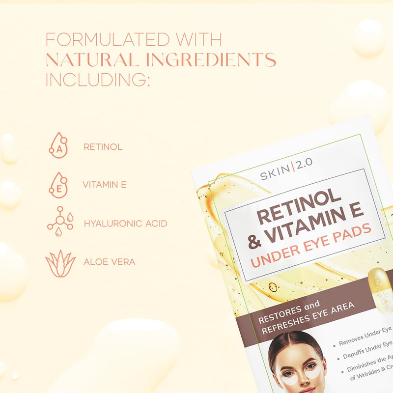Retinol & Vitamin E Under Eye Patches - Dermatologist Tested - Anti-Aging - Depuffing, Reduce Fine Lines & Wrinkles, Dark Circles - Natural Ingredients - Korean Skin Care - All Skin Types - 15 Pairs Retinol & Vitamin E (15 Pairs)