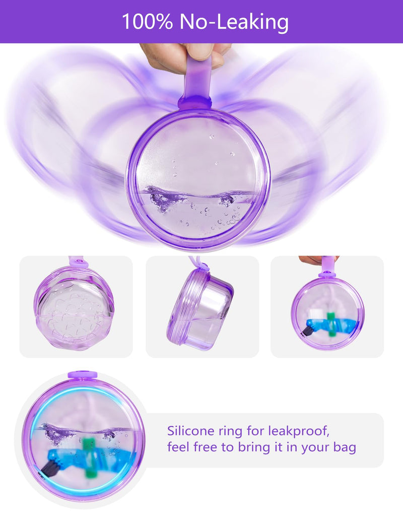 [Australia] - Leak Proof Purple Denture Cups for Soaking Dentures, Partial Denture Bath Case Travel Retainer Cleaning Container Case with Brush for Aligner, Denture, Mouth Guard Transparent Purple 