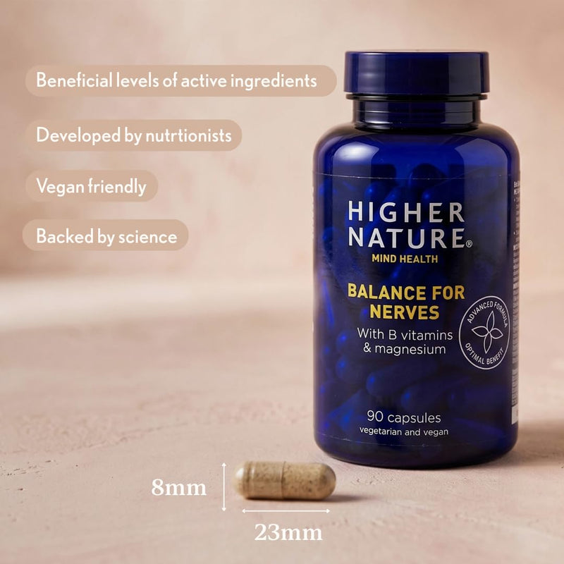 Higher Nature - Balance for Nerves - B Vitamins & Magnesium - Supports The Nervous System - Vitamins B3, B6 & B12 - Vegetarian & Vegan - 90 Capsules 90 count (Pack of 1)