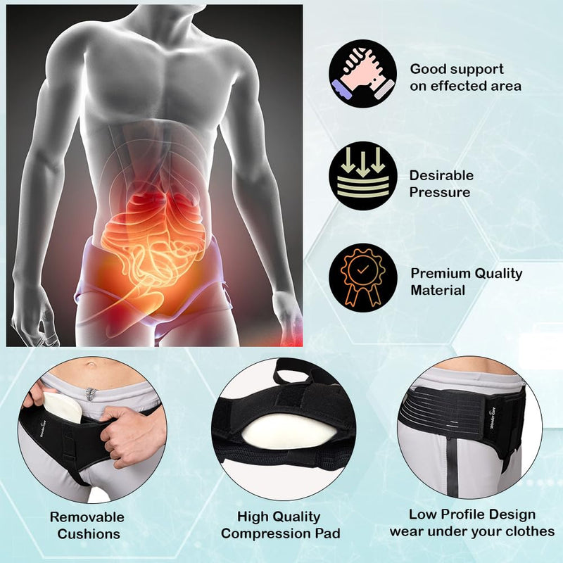 Wonder Care-Single Right Side Inguinal Hernia Belt Support Brace - Truss Brace with 1 Removable Compression pad and Adjustable Groin Strap and truss hernia support pre surgery - Small
