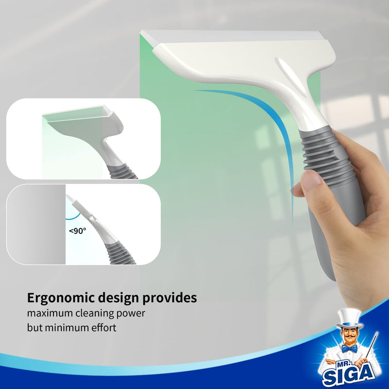 [Australia] - MR.SIGA Multi-Purpose Silicon Squeegee for Window, Glass, Shower Door, Car Windshield, Heavy Duty Window Scrubber, includes Suction Hook, 10 inch, White & Grey, 1 Pack White & Gray 10 inch (Pack of 1) 