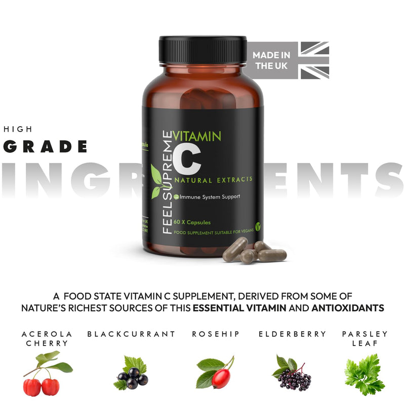 100% Natural Vitamin C Capsules - Immune System Booster, VIT C Supplement, Vitamin C 1000mg, VIT C 1000mg Capsules, Vitamin C Supplements - 60 Capsules