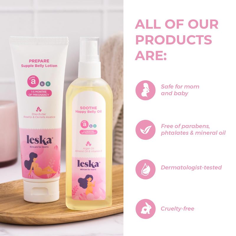 [Australia] - Leska Maternity Lotion & Oil | STAGE A: PREPARE & SOOTHE Supple Belly Lotion & Happy Belly Oil (Pregnancy Months 1-5) | Part of a Complete 3-Stage Pregnancy Skincare System | New Mom Gifts (4-4.22oz) Lotion and Oil (2-Pack) 