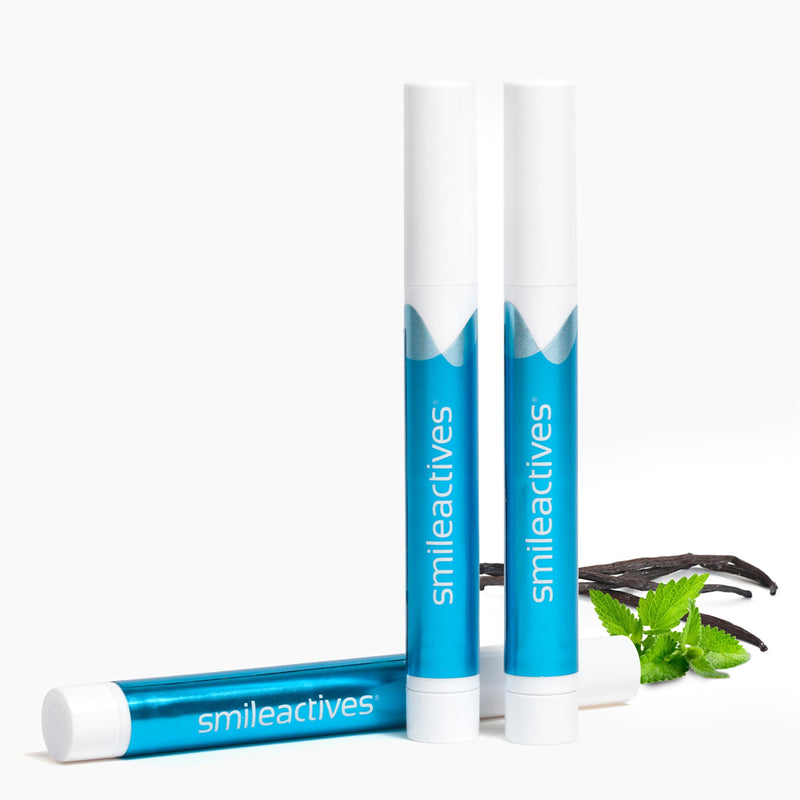 [Australia] - Smileactives Teeth Whitening Pen for White Smile, Fast Tooth Whitener and Stain Remover with Precision Brush Tip, Dental Quality Whitening Gel, Travel Pen, Easy to Use, Vanilla Mint Flavor, 3 Pack 