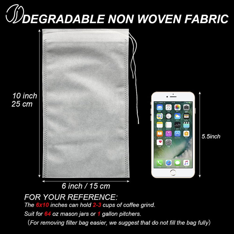 [Australia] - 50pcs No Mess Cold Brew Bags, 6x10 inch Disposable Coffee Filter Bag Fine Mesh Brewing Drawstring Pouches for Iced Coffee Hot Tea Herb Spice 