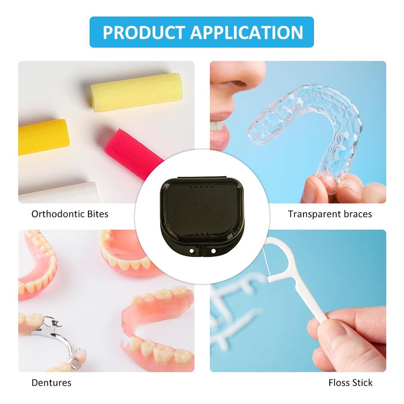 [Australia] - Braces box denture box, 2 pieces dentures holder black, braces box, tooth splint box, denture box, dentures container travel, dento box splint box, also for bite splint and grinding splint light blue and black 