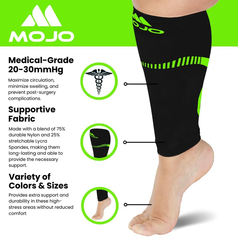 Mojo Compression Socks Footless for Women and Men 20-30mmHg - Extra Wide Plus Size Calf Sleeve - A604 3X-Large Black/Green