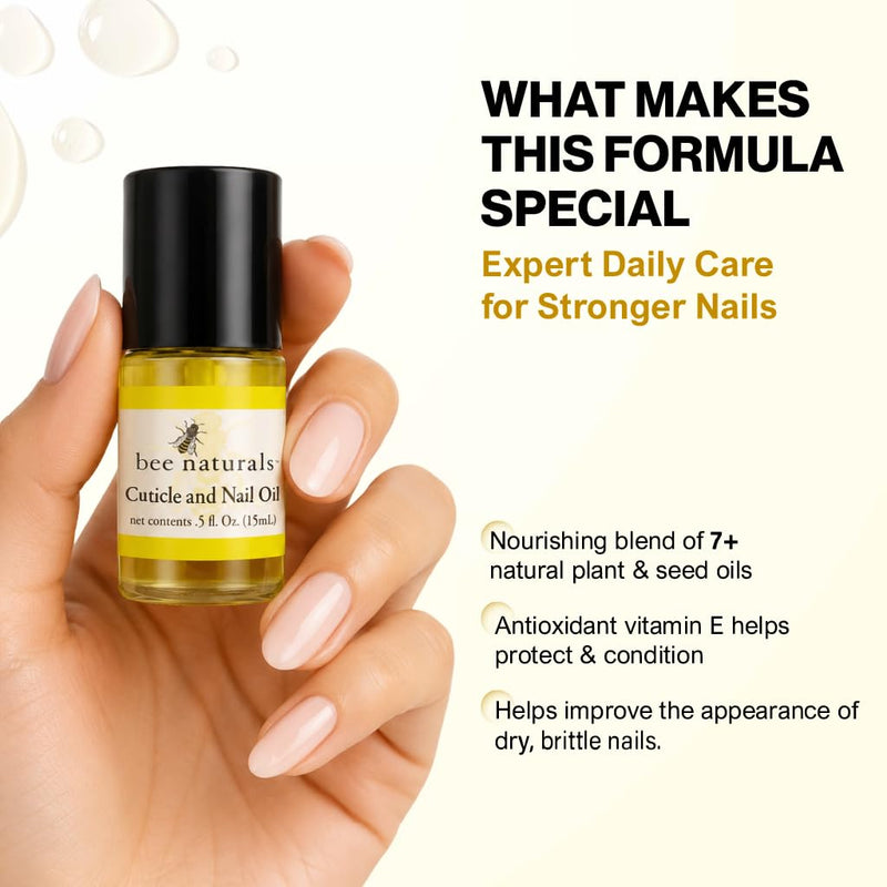 Bee Naturals Nail & Cuticle Oil 0.5 oz - Heals Cracked Nails & Rigid Cuticles, Deep Moisture with Avocado and Castor Oils 0.5 Fl Oz (Pack of 1)