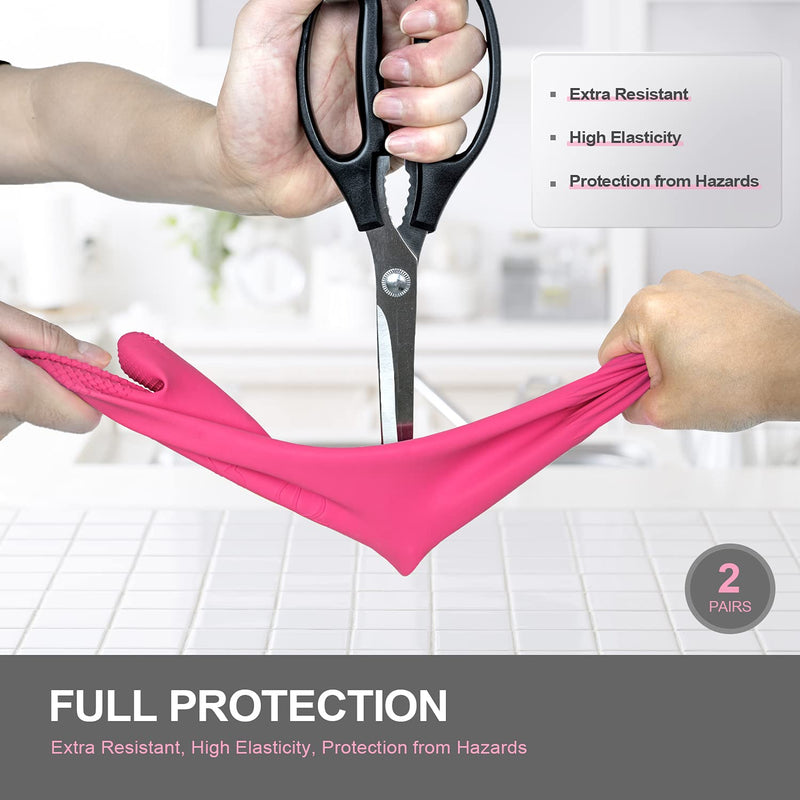 [Australia] - Mamison 2 Pairs Reusable Waterproof Household Dishwashing Cleaning Rubber Gloves, Non-Slip Kitchen Glove(Medium) 