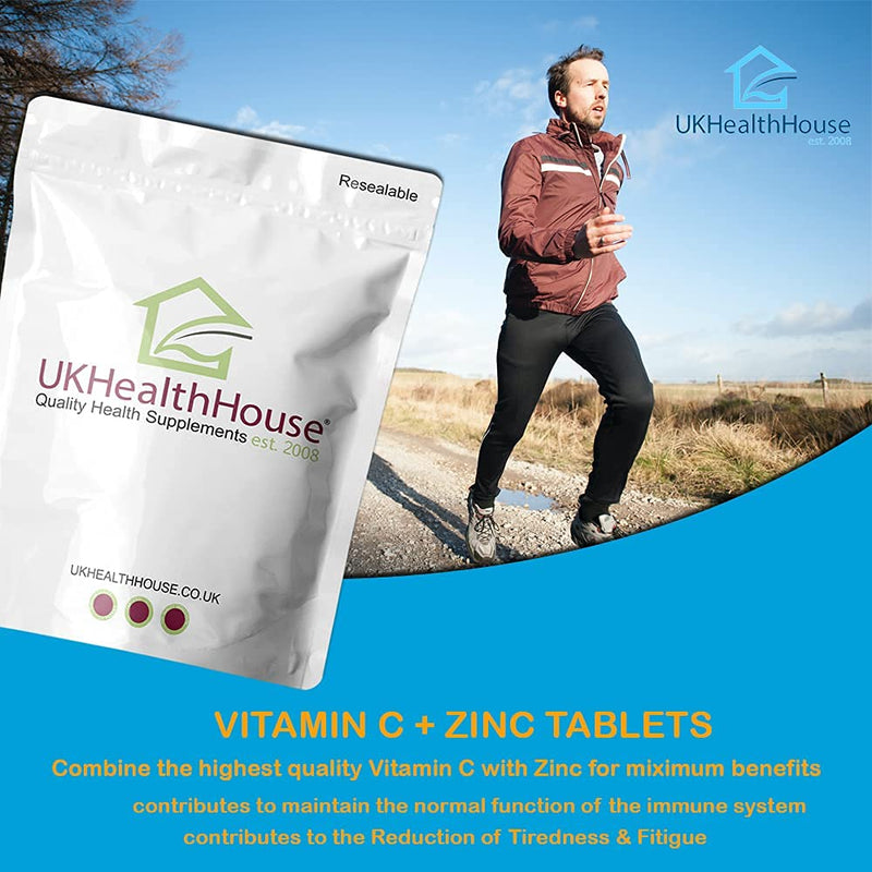 UKHealthHouse Vitamin C + Zinc - 360 Tablets - Immune System Support High Strength Vitamin C 100mg with Zinc 15mg - VIT C Supplement for Skin & Teeth