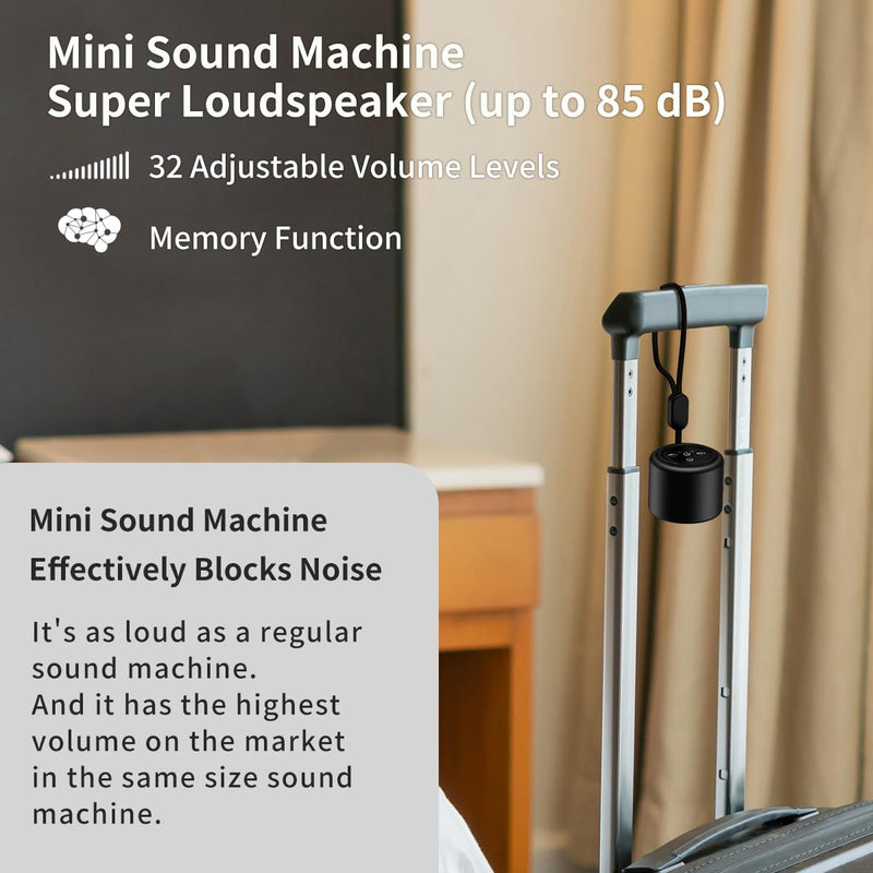 [Australia] - Mini Portable Sound Machine White Noise Machine with 30 Soothing Sounds Travel Sleep Brown Noise Machine for Adults Kids Baby Rechargeable Loud Speaker Noise Canceling Machine for Office Privacy Home Black 