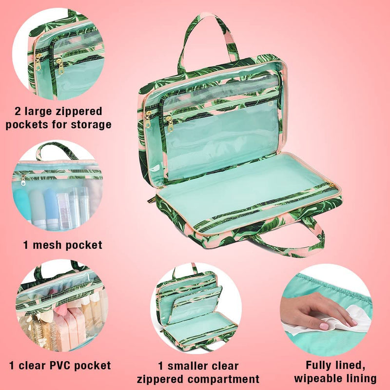 Conair 2 Piece Tropical Palm Leaf Print Weekender Bag Set With Clear Pencil Case Makeup Bag