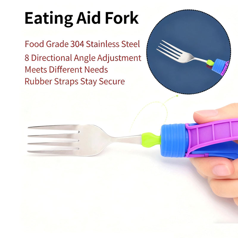 Adaptive Utensils Set - 360° Rotatable Spoon & Fork with Non-Slip Handle & Adjustable Strap, Easy Grip Cutlery for Elderly, Disabled, Arthritis & Hand Tremors
