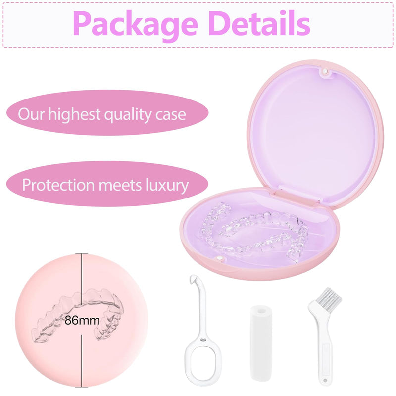 [Australia] - Retainer Case, Slim Aligner Cases for Invisalign, Mouthguard Case with Removal Tools& Aligners Chewies& Brush, Removable Inner Tray Silicone for Easy Cleaning (Pink) Pink 