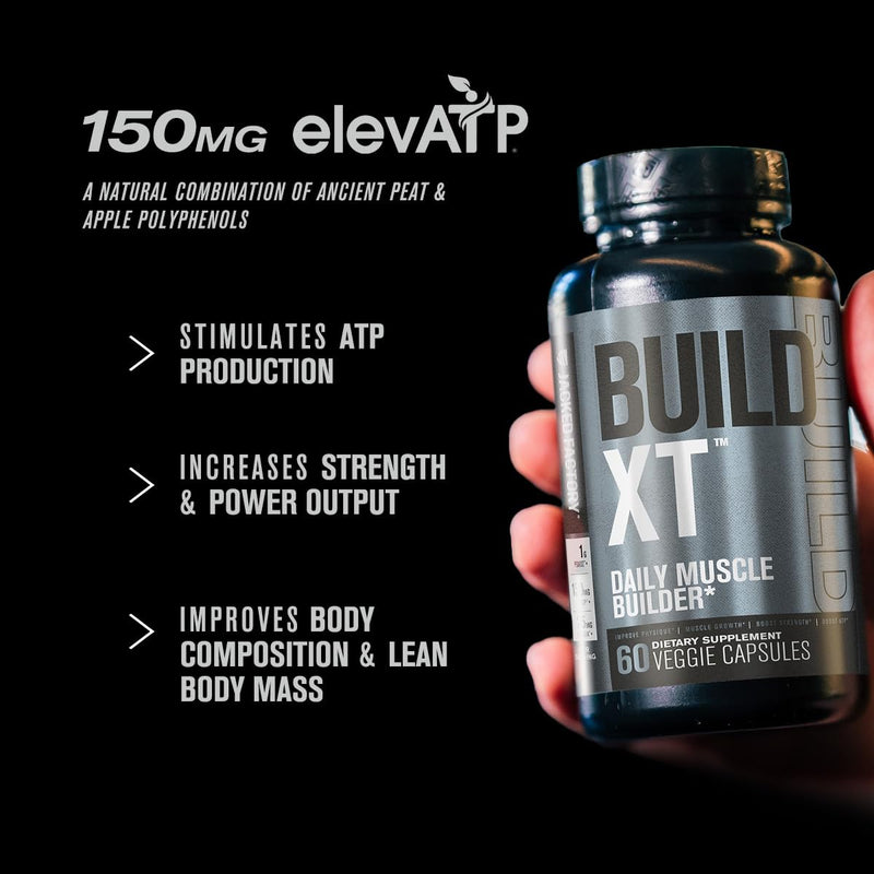 Jacked Factory Build-XT Daily Muscle Builder & Performance Enhancer - Muscle Building Supplement for Muscular Strength & Growth | Trademarked Ingredients Peak02, ElevATP, & Astragin - 60 Veggie Pills 60 Count (Pack of 1)