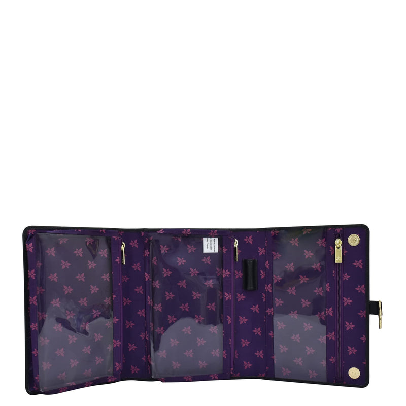 Anuschka Hanging Travel Organizer - Wanderlust Collection - Nylon Fabric with Genuine Leather Trim and Artwork Print Jungle Macaws
