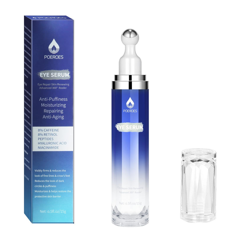 [Australia] - Eye Serum with 8% Caffeine 8% Retinol Hyaluronic Acid Niacinamide peptides for Puffy Bags Fine Lines Dark Circles Wrinkles, Under Eye Cream with 360¬∞ Roller Massage Ball, 0.5 fl. oz 