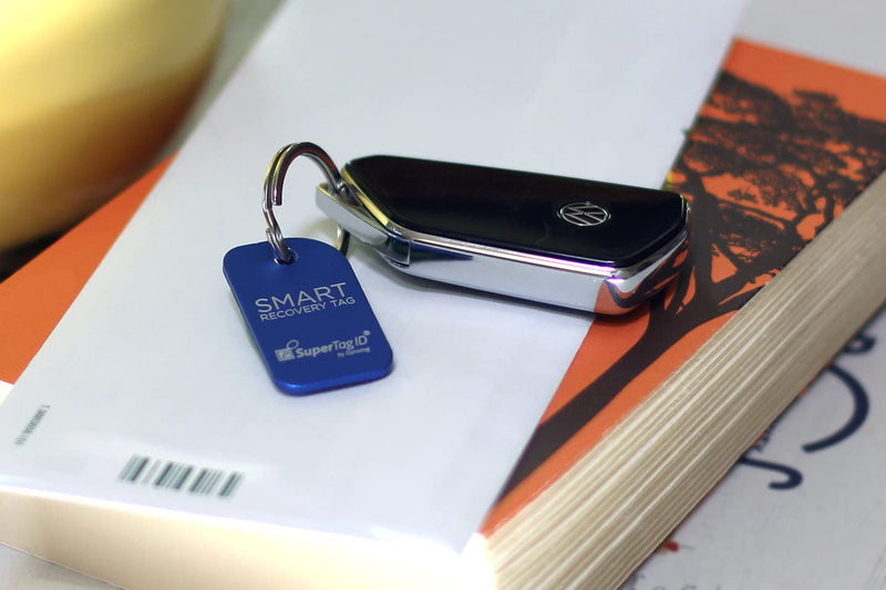 Dynotag® Sentry Series Solid Metal Web Enabled Smart Luggage ID Tag + Keychain Tag (Blue Bundle)