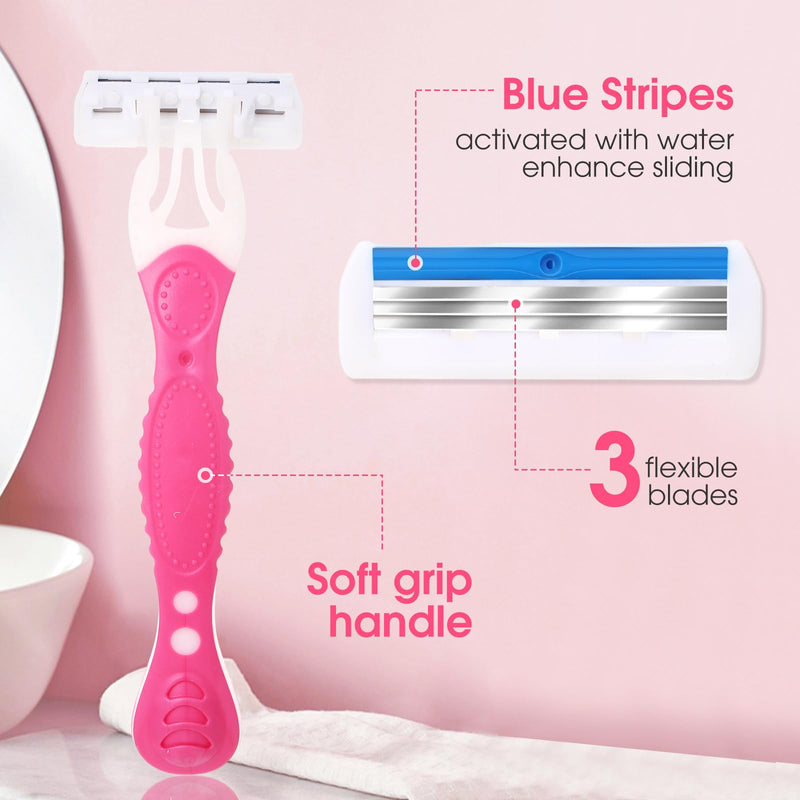 [Australia] - 24 Pcs Sensitive Women's Disposable Razors Bulk 3 Blade Sensitive Skin Disposable Razors for Women Individually Packaged Travel Size Toiletries Ideal for Hotel Travel Donate Daily Use 24 