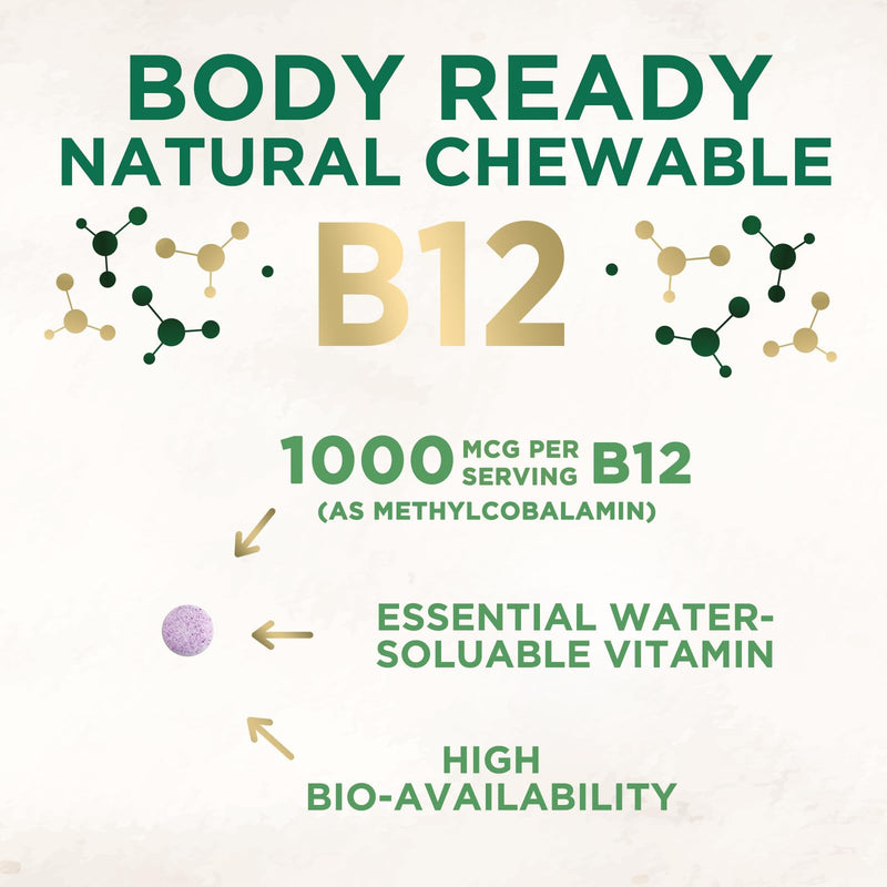 Vitamin B12 - 1000 mcg Per Serving Maximum Strength Methylcobalamin B-12 Chewable Tablet - Energy, Nervous System & Brain Support - Fast Dissolve, Gluten-Free, Non-GMO for Women & Men - 60 Tablets 60 Count (Pack of 1)