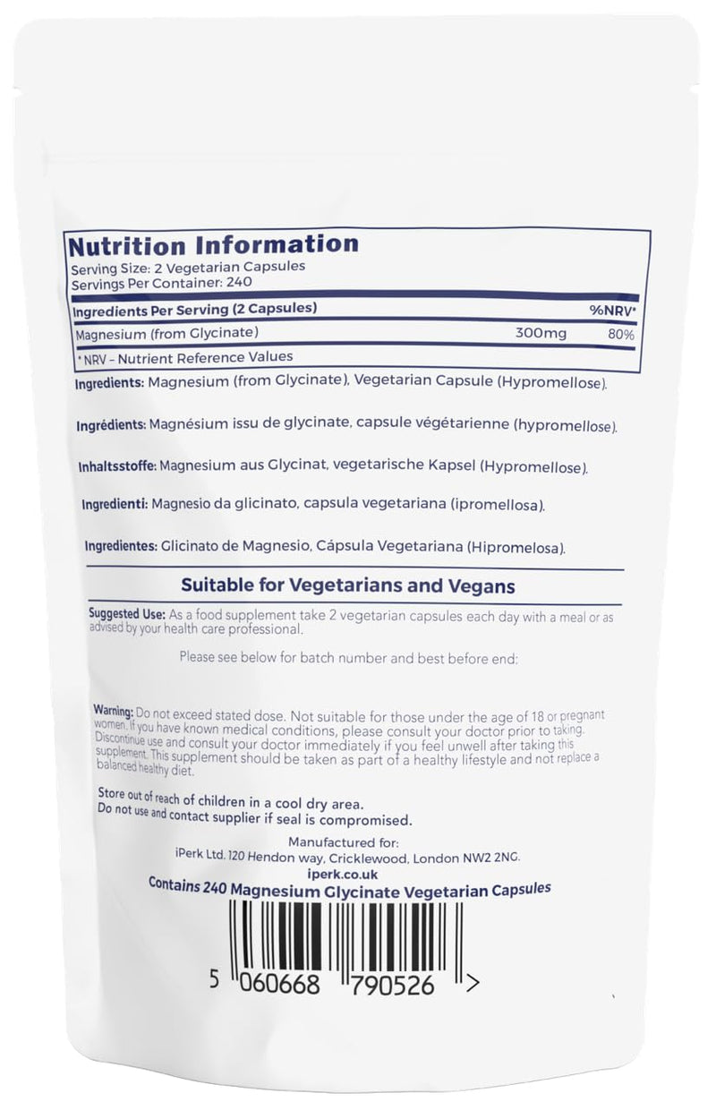 Magnesium Glycinate Capsules Provide 300 mg of Pure Elemental Magnesium Per Serving 240 Vegan Caps | Magnesium Supplement Non GMO, Dairy & Gluten Free 240 count (Pack of 1)