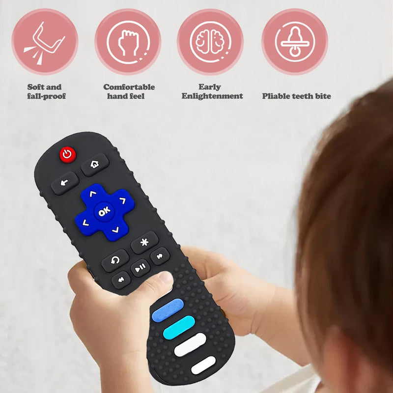 [Australia] - 2-Pack Baby Teething Toys-TV Remote Control Shape Silicone Infants Teething Toys for Babies 0-18 Months,BPA-Free (2packs-Black) 2packs-Black 
