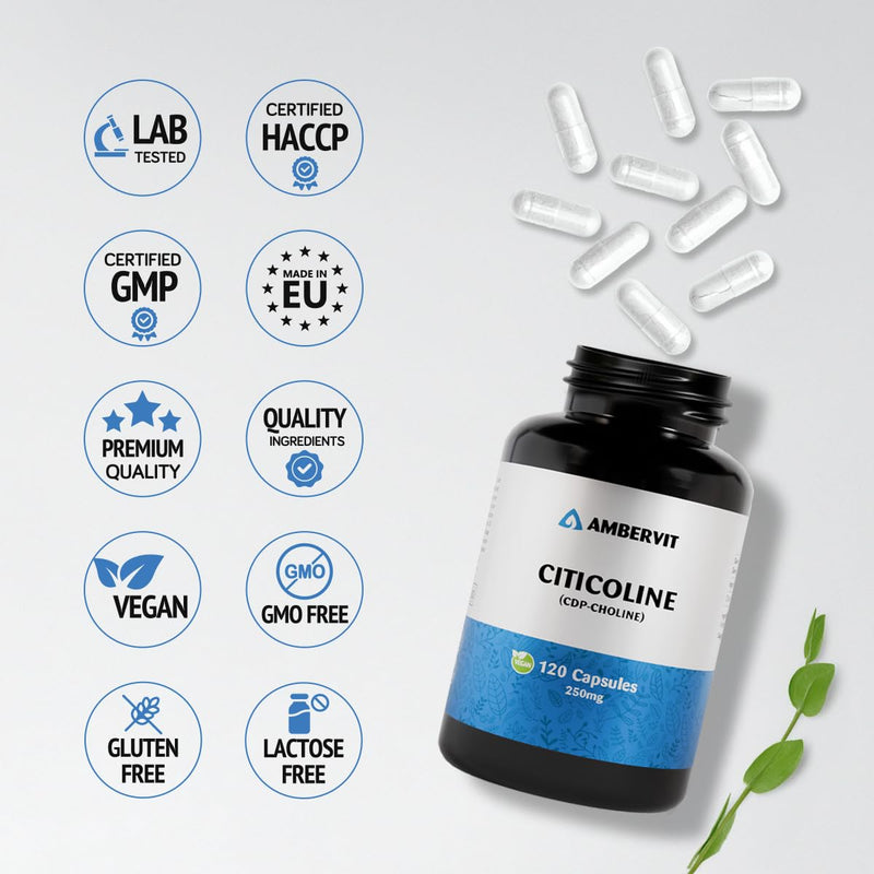 Citicoline (CDP Choline) 250 mg – 120 Capsules – for Memory, Focus & Cognitive Performance – No Artificial Additives – 4-Month Supply | Ambervit