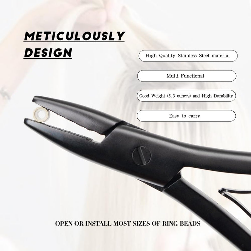 [Australia] - Black Stainless Steel Hair Extension Pliers for Micro Rings Beads Professional Hair Extension Opener and Removal Tool Black Thread Shape 