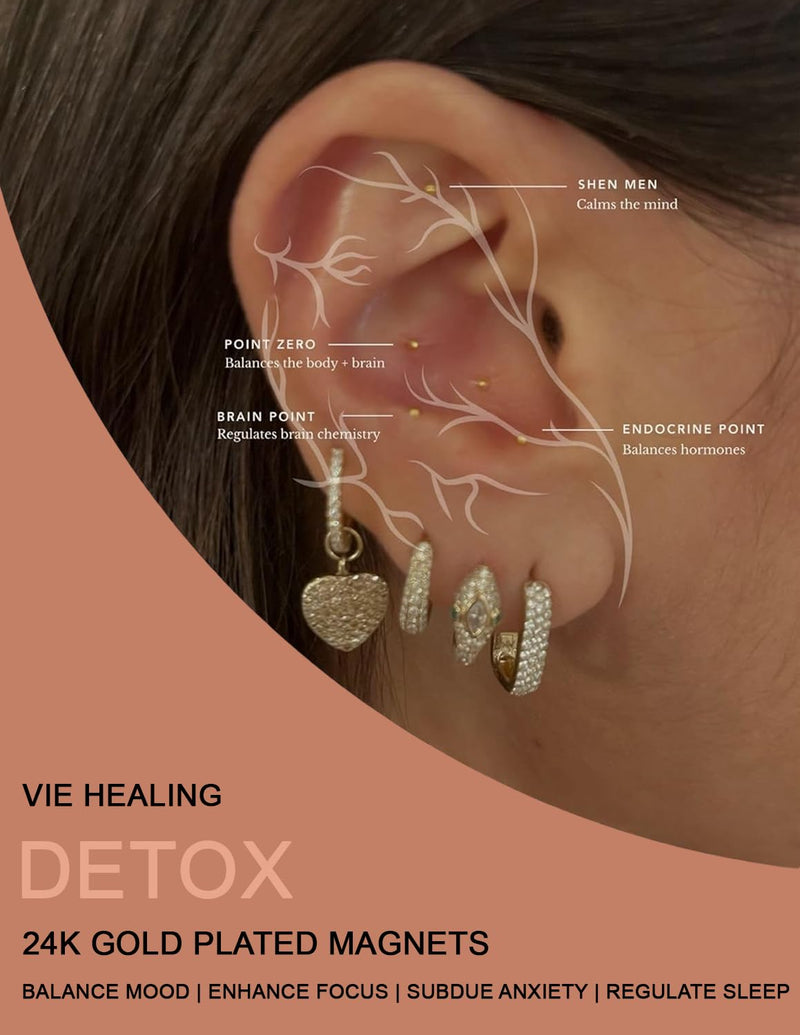 [Australia] - 24k Gold Ear Seeds with Ear Chart - Ear Seed Acupressure Kit for Reflexology and Energy Flow - Acupressure Ear Seeds for Immune System Booster, Allergies, & Digestive Health - (Detox) Detox 