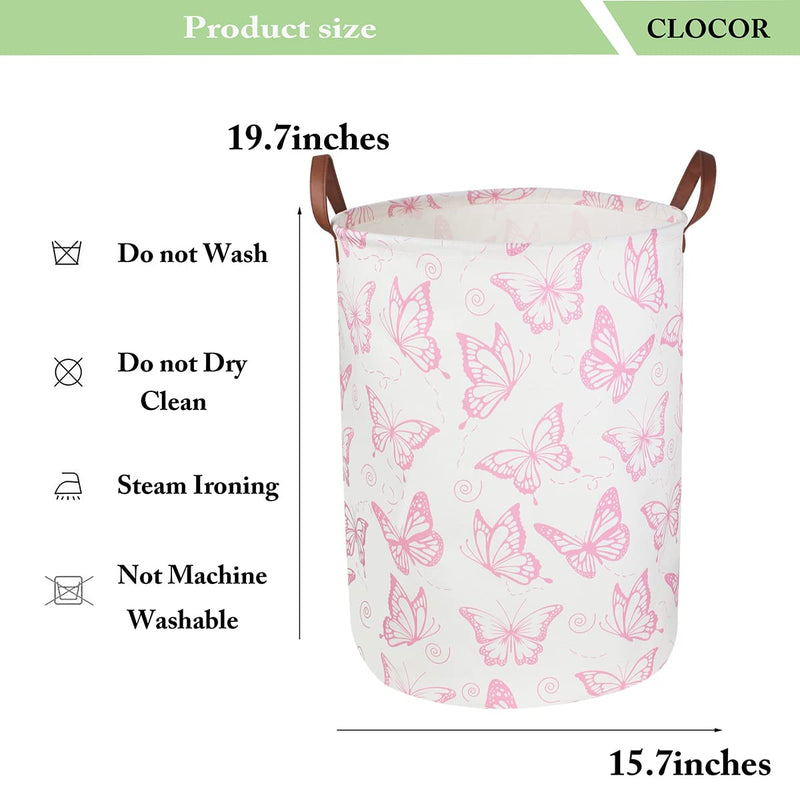 [Australia] - Pink Laundry Basket,Waterproof Nursery Hamper for Baby Girl ,Collapsible Storage Baskets for Girls Bedroom,Kids Toys Storage Bin,Room Decor,Gift Basket（Pink Butterfly 1 Pink Butterfly 