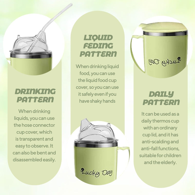 350ml Adult Sippy Cups, 3-in-1 Beakers for Elderly with 30cm Straw and Lid, Anti Choke & Non Spill Elderly Drinking Cup with Handle, Stainless Steel Dysphagia Cups for Disabled Adults Drinking Aids