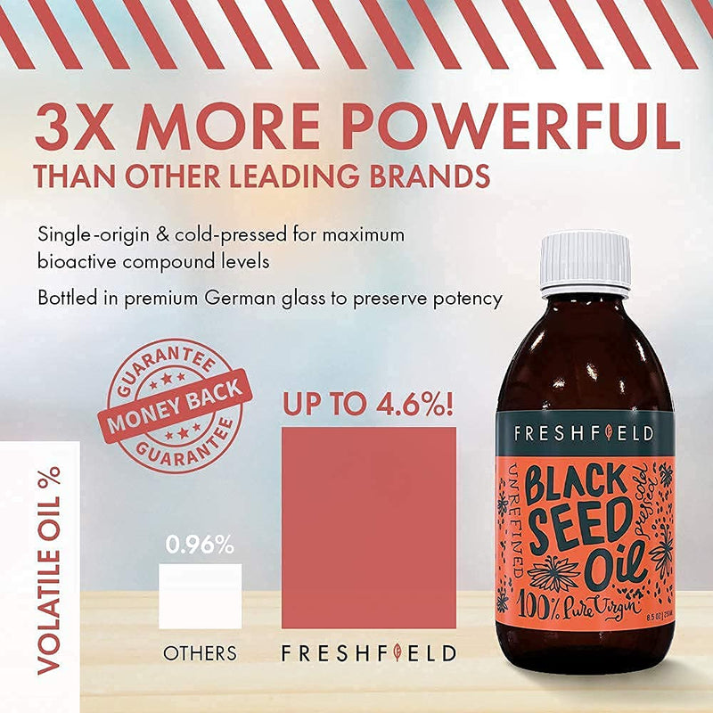 [Australia] - Freshfield Black Seed Oil | Vegan Friendly Up to 3X The Thymoquinone, Premium (Black Cumin Seed Oil, Nigella Sativa) | Cold Pressed | Ultra Strength | Pure and 100% Natural. 8 oz Liquid 8 Ounce (Pack of 1) 