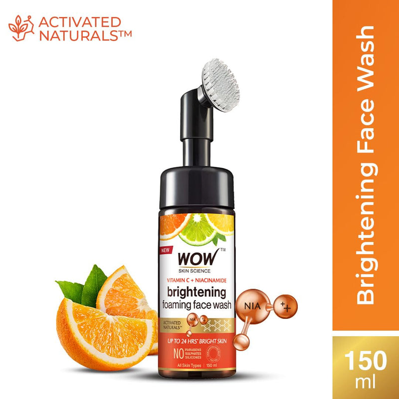 WOW Skin Science Vitamin C Exfoliating Face Wash With Brush, Soft, Silicones Bristles, Foaming Cleanser For All Skin Type, Hydrate For Smooth Skin, Helps Remove Blackheads, Reduce Acne Breakout, 100ml 3.4 Fl Oz (Pack of 1)