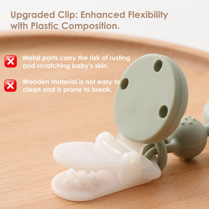 [Australia] - Baby Pacifier Clips One Piece Binky Clip Holder Silicone Teether Clip Pacifier Straps with Clip Baby Teether Toys for Boys and Girls Set of 3 Andy Bear-Ivory+Sage+Blush Ivory+Sage+Blush 