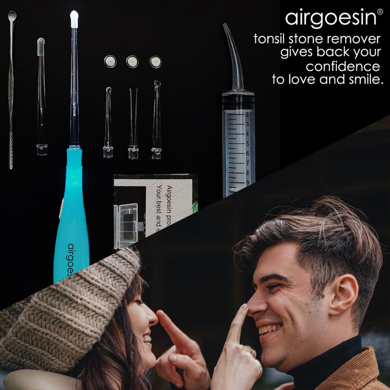 [Australia] - Airgoesin™ Upgraded Tonsil Stone Remover Tool, Blue, 5 Tips, Tonsillolith Pick Case + 1 Irrigator Fresh Breath Oral Rinse 
