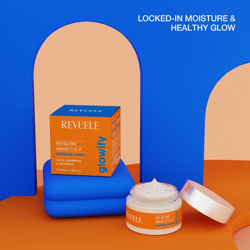 Revuele Go Glow! Boosting Cream – 1.69 fl.oz | Daily Brightening Face Moisturizer with Vitamins C, E & F | Revitalizes, Evens Skin Tone & Enhances Radiance – Vegan & Cruelty-Free
