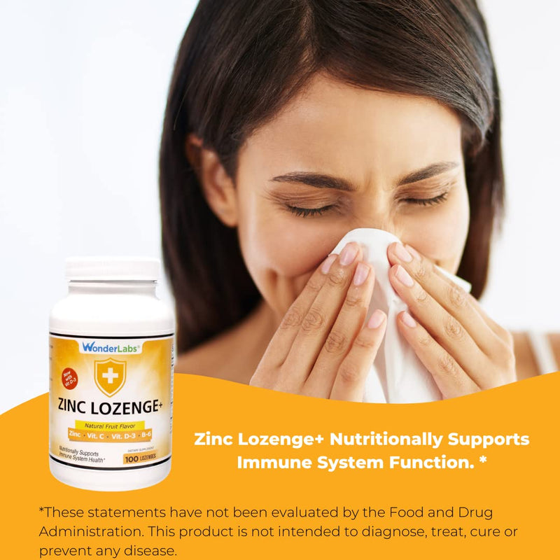 Wonder Laboratories Zinc Lozenges with Vitamin C - Fruit Flavored, Healthy Immune Support Lozenges with 25mg of Zinc Supplement Per Lozenge + 30mg of Vitamin C - 100 Lozenges (Pack of 2) 100 Count (Pack of 2)