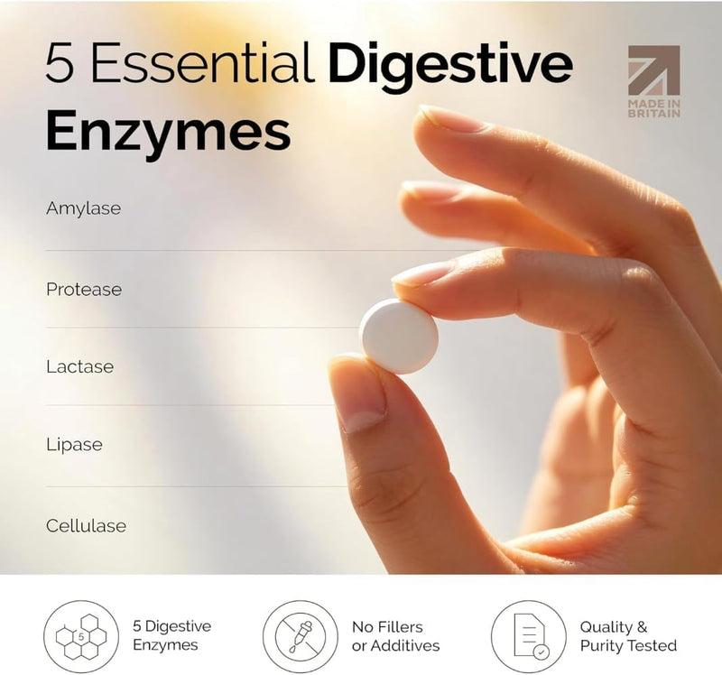 Digestive Enzymes Complex for Gut Health & Digestion Support - Plant-Based Digestive Enzymes Supplements with Amylase, Lactase, Lipase, Protease & Cellulase - 120 Vegan Tablets