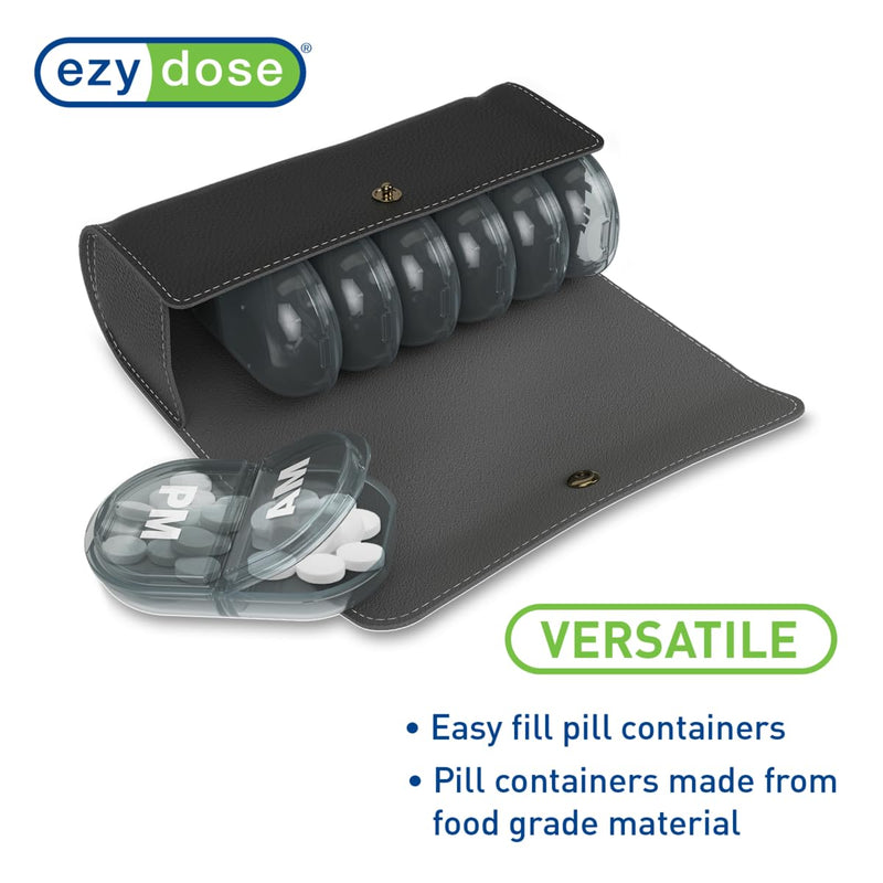 Ezy Dose Pop-Out Daily 7-Day AM/PM Pill Organizer, Black with Black Case | Travel Medicine Planner, Vitamin Organizer, Pop-Out Compartments, BPA Free