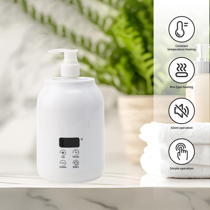 [Australia] - Massage Oil Warmer with Two Oil Bottles, Electric Massage Cream Lotion Heater Bottle Dispenser Pump Funnel with Adjustable Heating Temperature and Timer for Home Salon Barber Shops White 