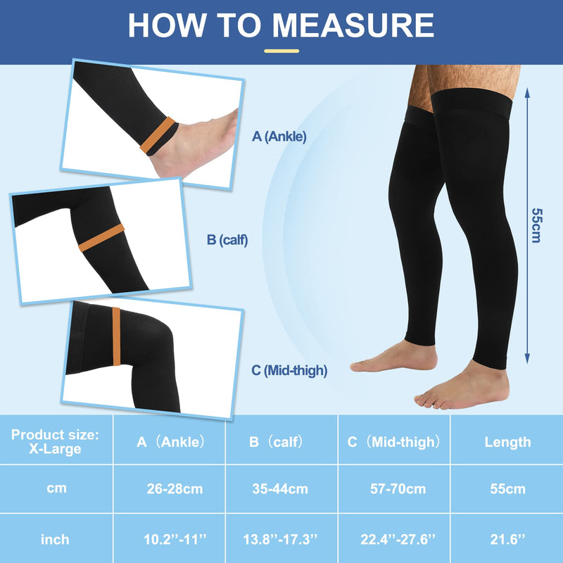 [Australia] - Zhanmai 2 Pairs Men's Thigh High Compression Stockings Footless 20-30 mmHg Compression Leg Sleeves Thigh High Graded Compression with Silicone Band for Men Sport Running Edema Swelling Black XL 