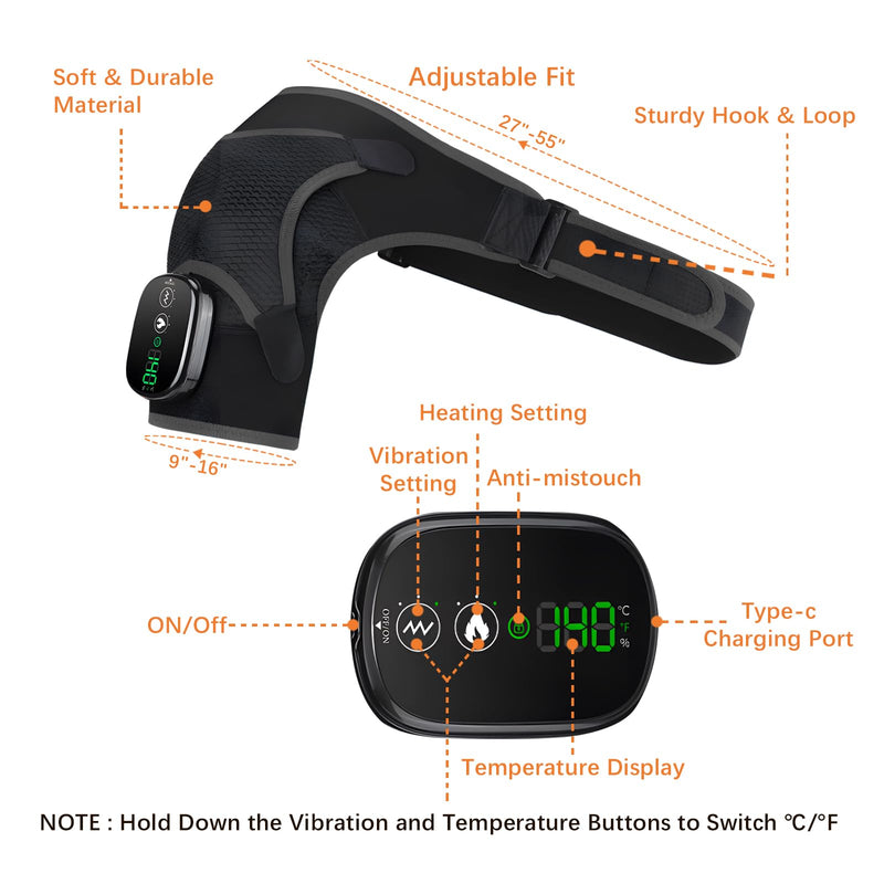Shoulder Heating Pad with Massage, Shoulder Massager for Pain Relief | Cordless Heated Shoulder Wrap Massager, Rotator Cuff Heating Pad, Shoulder Brace for Men & Women