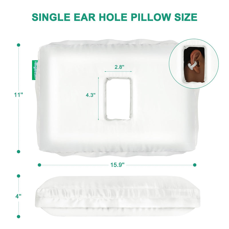 [Australia] - ibigbean Ear Piercing Pillow - Breathable Big Ear Hole Pillow - with Satin Smooth Pillowcase - 15.9''L x 11''W x 4''H - Come with Portable Backpack White-satin 1 Ear Hole - 15.9''L x 11''W x 4''H 