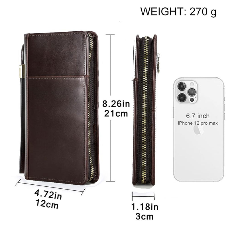 CONTACTS Travel Passport Wallet for 4 Leather Family Passport Holder Clutch Wallet Zipper Wrist Card Purse RFID Blocking with 13 Card Slot Fit up 4 Passports Glossy Coffee
