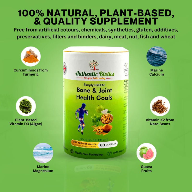 Vegan Joint Support – 60 Capsules with Calcium, Magnesium, Zinc, Vitamin D3, K2 & Turmeric – Multivitamin for Bone Strength, Muscle Function, Mobility & Flexibility – Men & Women 1