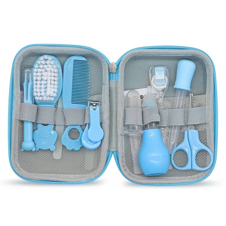 Baby Grooming Kit, Portable Baby Safety Care Set with Hair Brush Comb Nail Clipper Nasal Aspirator etc for Nursery Newborn Toddlers Infant Girl Boys Keep Clean (11 in 1 Blue) 11 in 1 Blue