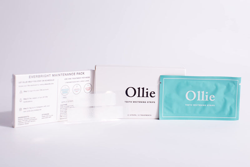 [Australia] - Ollie Teeth Whintening Strips 24 Strips, 12 Treatments, includes Shade Guide to Track Progress, Super Sticky Non - sensitive White Strips for Teeth Whitening 