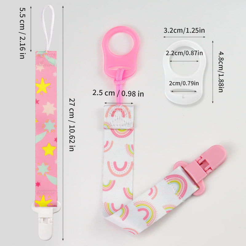 [Australia] - 4 Pack Pacifier Clips for Boys Girls, Dummy Clips Baby with Adapters, Silicone Binky Clips for Baby Teething Toys Baby Shower (Pink+White) Pink+White 