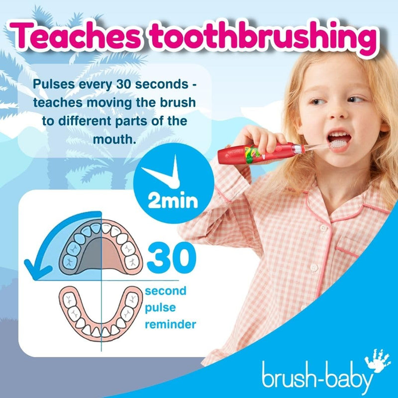 [Australia] - brush-baby KidzSonic Toddler and Kid Electric Toothbrush for Ages 3+ Years - Disco Lights, Gentle Vibration, and Smart Timer Provide a Fun Brushing Experience - 2 Brush Heads Included - Dinosaur 